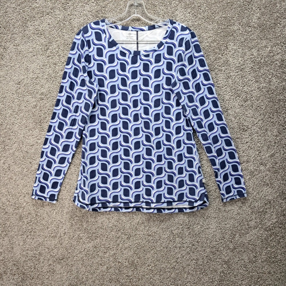 T by Talbots Womens Blue Geometric Wave Print Long Sleeve Top Size S VN5111